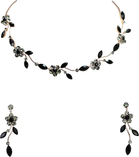 Vista 39 de Faship - Juego de collar y aretes con cristales de imitación florales AB