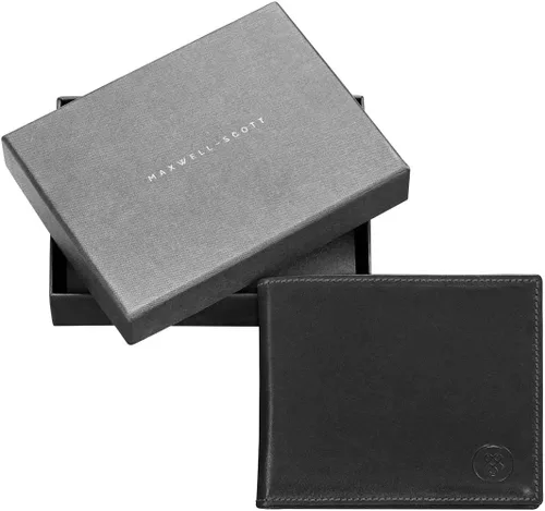 Vista 8 de Maxwell Scott - Cartera triple de cuero de lujo 2 en 1 con tarjetero Bolsa clásica para identificación de notas, Negro (Night Black), Fine