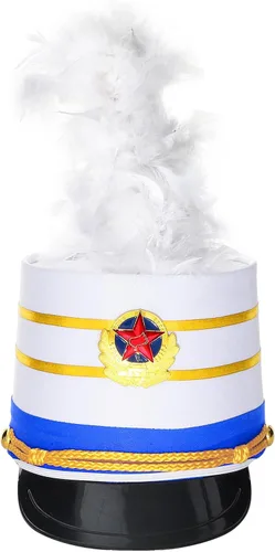 Vista 9 de Kids Drum Band Hat with Feather Toy Soldier Hat Drum Major Hat Costume Ceremonial Hat Majorette Hat