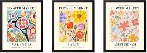Vista 65 de Poster Master Póster botánico vintage de 3 piezas, estampado floral retro, regalo para artistas, amigos, flores de acuarela, brillante, azul