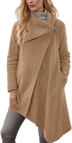 Vista 2 de Abrigo de lana con solapa para mujer, asimétrico, manga larga, gabardina de invierno
