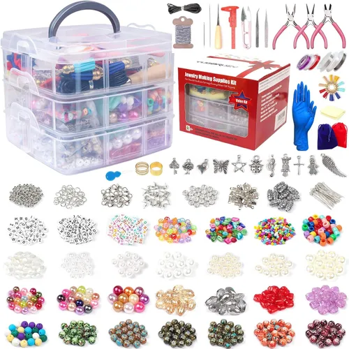Vista 9 de YUGDRUZY Kit de suministros para hacer joyas, 2831 piezas, kit de fabricación de pulseras, herramienta de reparación con alicates de joyería 2-Plata