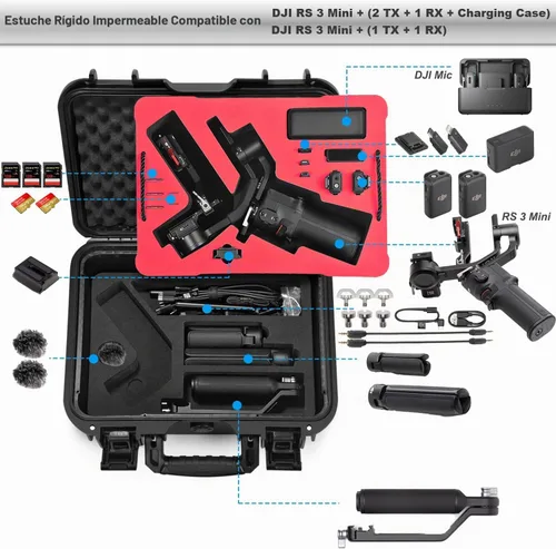 Vista 2 de Lekufee Funda rígida impermeable para DJI RS 3 Mini, estabilizador de cardán, micrófono 3/2/mini (2 TX + 1 RX), y más accesorios (solo funda)