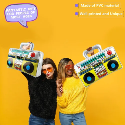 Vista 5 de 8 unidades de 16.5 pulgadas Boombox inflable grande inflable Boom Box novedad radio Boombox inflable para 80s 90s Radio Hip Hop suministros de fiesta