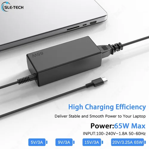 Vista 6 de SLE-TECH Cargador USB C de 65 W para Lenovo ThinkPad X1 T14 E14, yoga, Chromebook (paquete de 2)