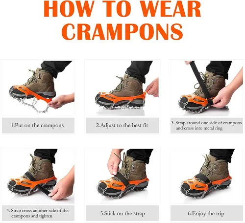 Vista 6 de Crampones para la nieve o el hielo, mejor tracción, buen agarre para botas, para hombre o mujer, antideslizantes, con 19 puntas de acero inoxidable
