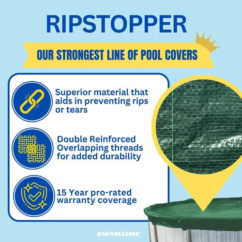 Vista 3 de Swimline Hydrotools Ripstopper - Cubierta resistente de 16 x 28 pies, color verde/negro, con cabrestante y cable, protección ultravioleta