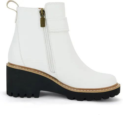 Vista 5 de Coutgo Botines de plataforma para mujer con suela de lengüeta tacón grueso cremallera lateral cómodas botas de combate de moda
