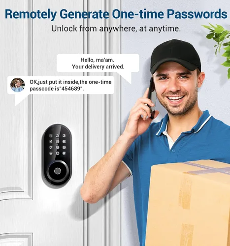 Vista 4 de TEEHO TE342 Cerradura inteligente de puerta de entrada sin llave con teclado, control remoto de aplicación Bluetooth, cerrojo electrónico para Negro