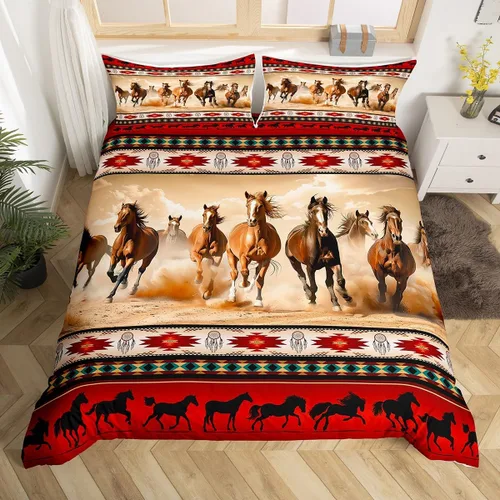 Vista 33 de Juego de funda de edredón con diseño de caballos, atrapasueños para niños, adolescentes, hombres, funda de edredón con estampado de caballos