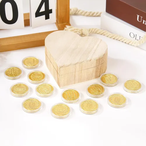 Vista 5 de TINGKU Guadalupe Monedas de boda Arras de Boda Catolica Recuerdos Para Boda con Monedas de Oro Decoracion Para Bodas con Caja de Madera