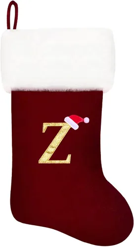 Vista 29 de Calcetines de Navidad bordados de 20 pulgadas con monograma, terciopelo negro con puño de felpa blanca supersuave, adornos clásicos para decoración