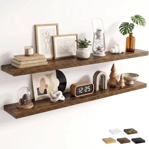Vista 32 de Marsmiles 9.3 Inch Floating Shelves for Wall 2 Pack, 9.3" D Wood Grain Bathroom Shelves Black Finish