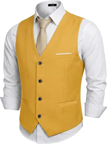 Vista 14 de Chaleco de traje de negocios para hombre, chaqueta ajustada, chalecos de traje casual Beige