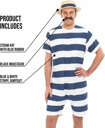 Vista 3 de fun shack Traje de baño Old Time para hombre, traje de baño de los años 20, traje de baño de una pieza para hombre, disfraces de Halloween