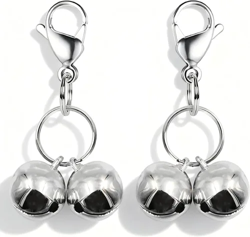 Vista 8 de 4 juegos de campanas de gato para collar de perro, accesorios colgantes de entrenamiento para mascotas con 2 clips de acero inoxidable para placa