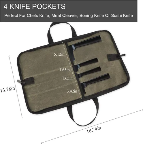 Vista 3 de Ruibo Bolsa de rollo de cuchillos de chef, estuche de transporte de cuchillos de lona encerada con asas duraderas, estuche portátil para cuchillos