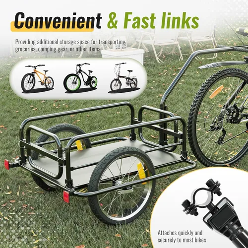 Vista 6 de Kojem Remolque de carga plegable para bicicleta, remolque de bicicleta de almacenamiento resistente, capacidad de 110 libras, carrito de bicicleta