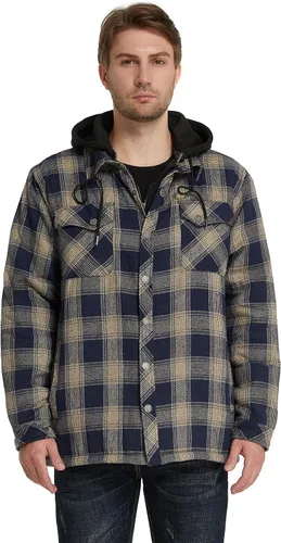 Vista 3 de WenVen chaqueta a cuadros de franela para hombre con capucha extraíble, acolchada