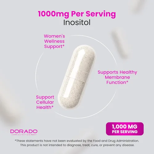 Vista 4 de Cápsulas de inositol (mio-inositol) (1000 mg por porción, 120 cápsulas), suplemento de mio-inositol para mujeres, apoyo al equilibrio hormonal