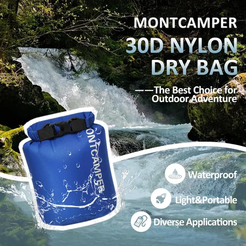 Vista 2 de Bolsa seca impermeable de nailon 30D - Adecuada para senderismo, kayak y rafting - Bolsa de almacenamiento impermeable portátil con cierre de Azul