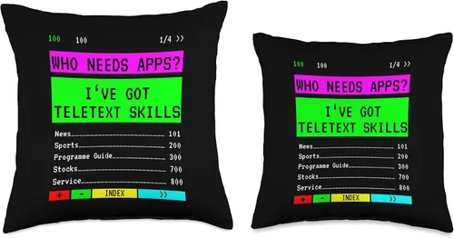 Vista 3 de 90s retro TV sayings for 90s nostalgia Retro TV Saying Who Needs Apps Teletext Throw Pillow, 16x16, Multicolor