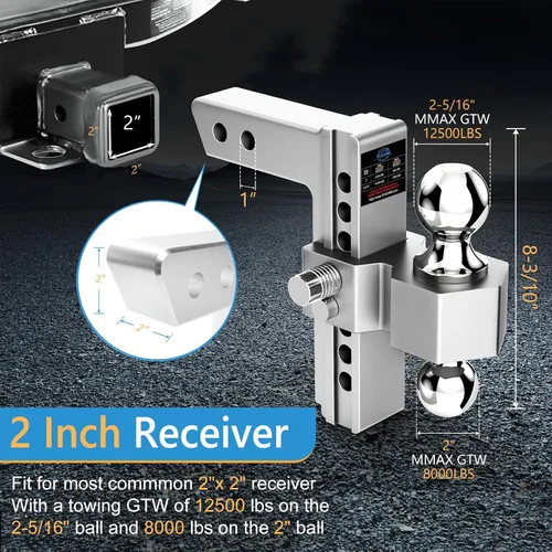 Vista 9 de Tlvuvmo Adjustable Drop Trailer Hitch Fits 2‑Inch Receiver 8 inch Rise/Drop