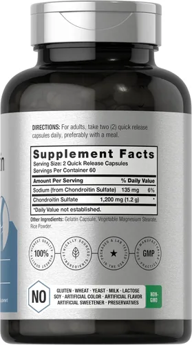Vista 2 de Horbaäch Sulfato de condroitina 1200 mg 120 cápsulas Suplemento sin OMG y sin gluten