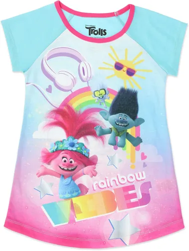 Vista 2 de DREAMWORKS TROLLS Conjunto de pijama para niña con pantuflas Cozeez a juego, azul, talla 3, Azul