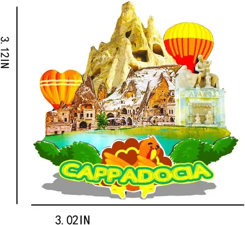 Vista 3 de Imán de Capadocia de Turquía para nevera de madera 3D, monumentos de viaje, coleccionables, recuerdos, decoración hecha a mano -322