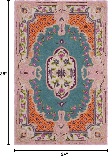 Vista 2 de SAFAVIEH Bellagio Collection - Alfombra decorativa de 2 x 3 pies, azul y rosa, hecha a mano de lana de medallón, ideal para zonas de alto tráfico