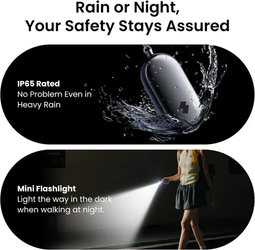 Vista 5 de Alarma de seguridad personal de 130 dB para mujeres con aplicación Apple Find My, sirena extra fuerte y luz estroboscópica, llavero de autodefensa
