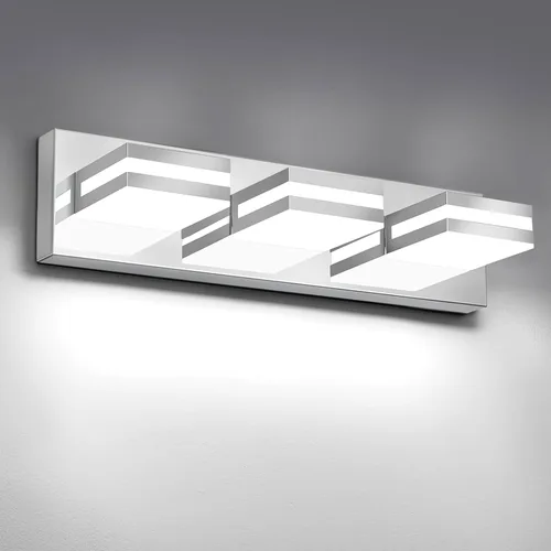 Vista 26 de IZORRO Luces LED modernas para baño (8 luces, regulables), iluminación de pared acrílica blanca mate, luces de tocador para baño sobre espejo, 6000