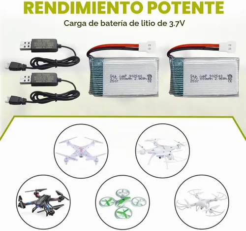 Vista 2 de sea jump Batería Lipo de 3.7 V 800 mAh 25C con enchufe Molex y cable de carga USB compatible con WLtoys SYMA la mayoría de drones, cuadricópteros