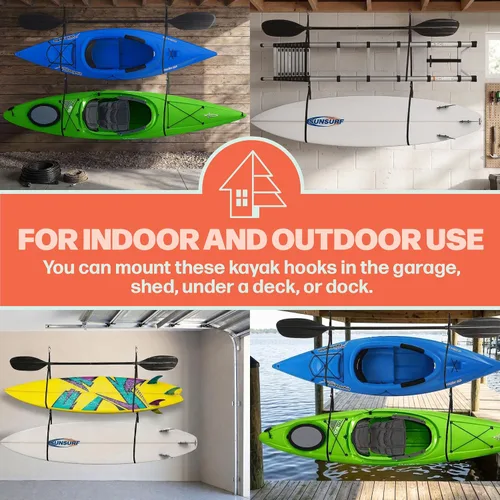 Vista 8 de Kayak Rack -Capacity Wall or Ceiling Storage Straps for Surfboards, Paddleboards, SUP, or Canoe - Adjustable Kayak Hanger by RAD Sportz
