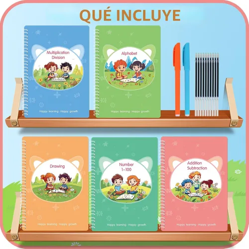 Vista 3 de Cuaderno de práctica mágica, libro de práctica de escritura reutilizable, para niños en edad preescolar de 3 a 8 años, caligrafía 9.44 x 6.29