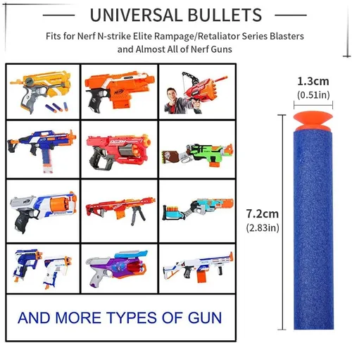 Vista 4 de Dardos de repuesto universales de succión de espuma de dardos bala de 100 dardos para pistola de juguete Nerf N-Strike Elite Series Blasters