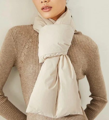 Vista 2 de Obosoyo Bufanda acolchada de plumón, bufanda de invierno para mujer, bufanda cálida y plegable para mujer, bufanda de plumón acogedora de invierno