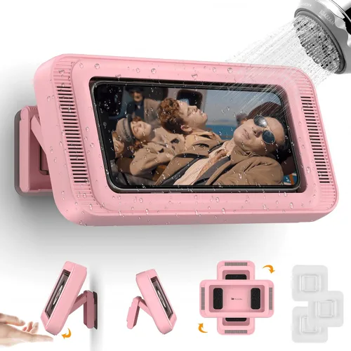 Vista 12 de Mistriddle Soporte para teléfono de ducha impermeable con rotación de 360°, ángulo ajustable, soporte para teléfono montado en pared para espejo