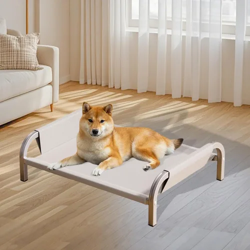 Vista 4 de Elevated Pet Bed Raised Cat Dog Bed Sturdy Breathable Portable Comfortable Cot Pet Hammock for Indoor Cats Puppy Kitten Green M- Gray XL