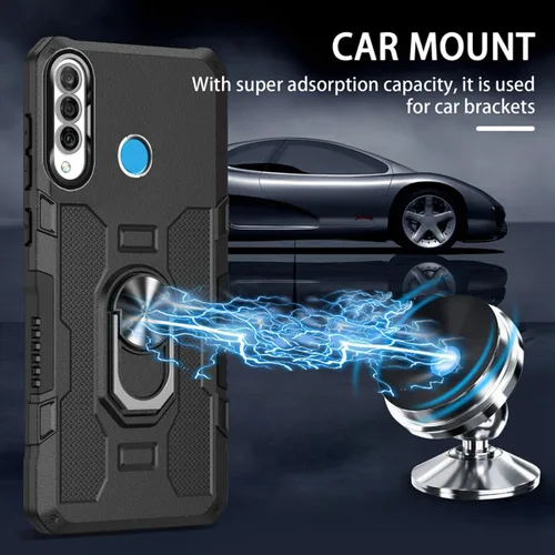 Vista 5 de Funda para Huawei P30 Lite/Nova 4E/Honor 20S MAR-LX1M con protector de pantalla de vidrio templado, protección resistente anillo de metal magnético