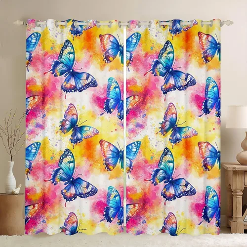 Vista 22 de Castle Fairy Daisy Florals Curtains for Living Room,Cartoon Wildflowers Window Drapes Bedroom Blackout,Retro Country Style Window Treatment Grommet