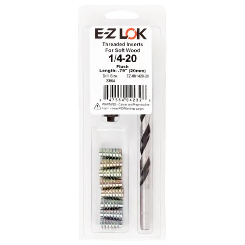 Vista 24 de E-Z LOK Kit de reparación de rosca hexagonal E-Z para insertos roscados con brida para madera blanda 1/4-20 x 13mm, perforador, herramienta