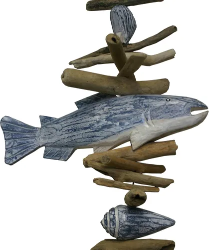 Vista 3 de Cohasset Gifts 565 Wind Fish w/Clam Shells Cohasset Bell, azul y blanco lavado