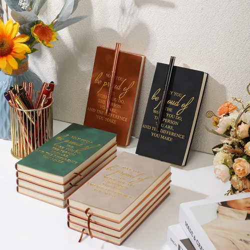 Vista 6 de Ireer 10 juegos de cuadernos de cuero sintético A6 con bolígrafos, regalo inspirador de agradecimiento para compañeros de trabajo, equipo, profesor