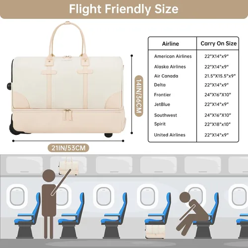 Vista 6 de ETRONIK Bolsa de lona con ruedas para mujer, Beige, Bolsa de lona con ruedas