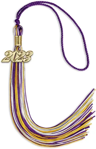 Vista 29 de Endea Graduation Borla mixta de triple color con gota de fecha dorada (negro/dorado/blanco, 2021)