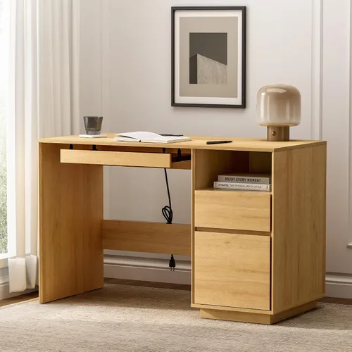 Vista 9 de Escritorio ejecutivo de 47 pulgadas con cajón de archivos, escritorio de computadora de granja con estación de carga y compartimento