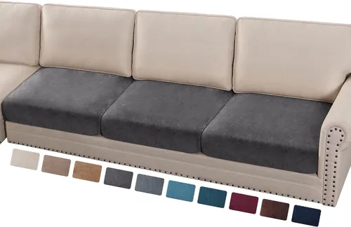 Vista 13 de PrinceDeco Fundas de cojín para sofá, funda elástica y lavable, funda de cojín ajustable de tela de terciopelo antideslizante, protector de muebles