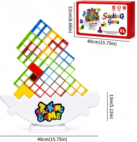 Vista 5 de BBnote Juego gigante XL de 48 piezas para adultos y niños, juegos de torre de mesa Tetra para fiesta de viaje familiar, juguete apilable